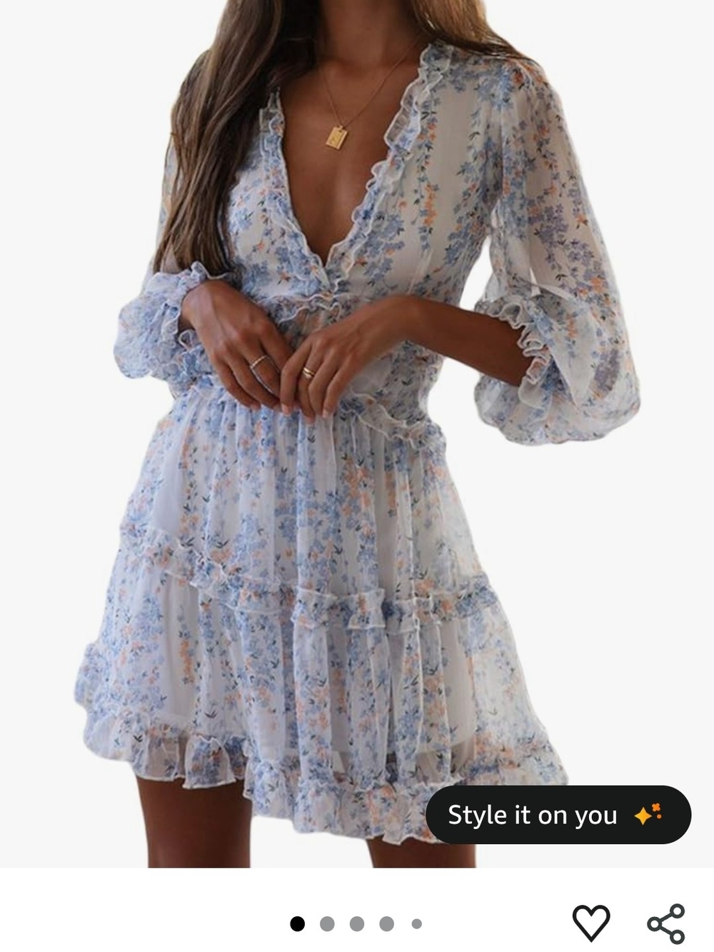 Floral Ruffle V-Neck Mini Dress in Light Blue